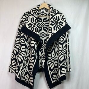 🦧 Old Navy, cotton blend open front black and white print sweater cardigan